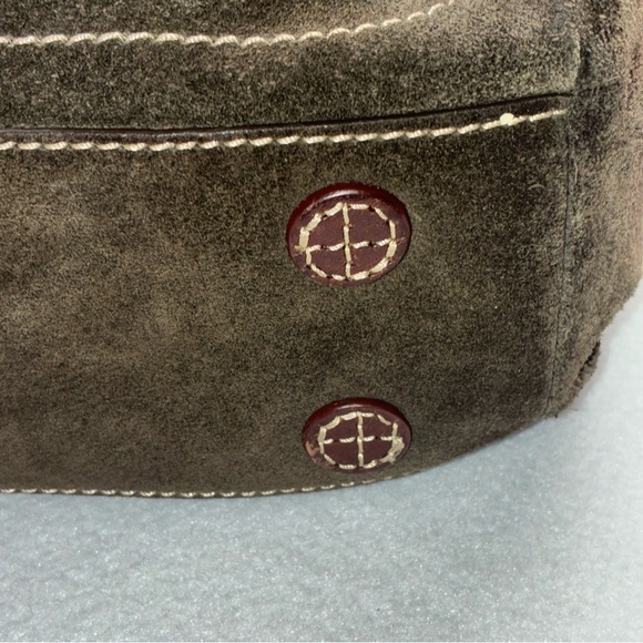 Lands’ End Suede Leather Hobo Shoulder Bag Purse Olive Green Key Clip - Picture 12 of 16